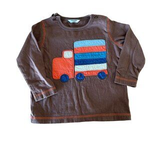 Baby Boden Dump Truck Shirt Brown Size 12-18 Months